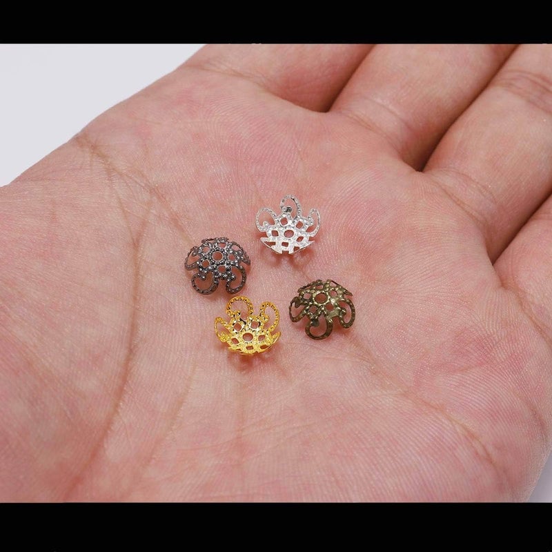 Tiosen 100Pcs Shiny Vintage Filigree, 8mm Silver Flower Bead End Caps Metal Bead Caps for Jewelry Making DIY Bracelet Earrings Arts, Crafts Accessories - Image 4